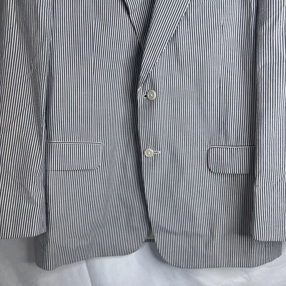 Jos A Bank Seersucker Striped 100% Cotton Blazer Preppy Single Breasted Size 43R - Picture 6 of 12